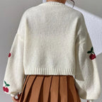 Damen Strickjacke mit floralem Kirschmotiv R&B
