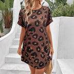 Damen legeres Freizeitleinenkleid mit Leopardenmuster R&B