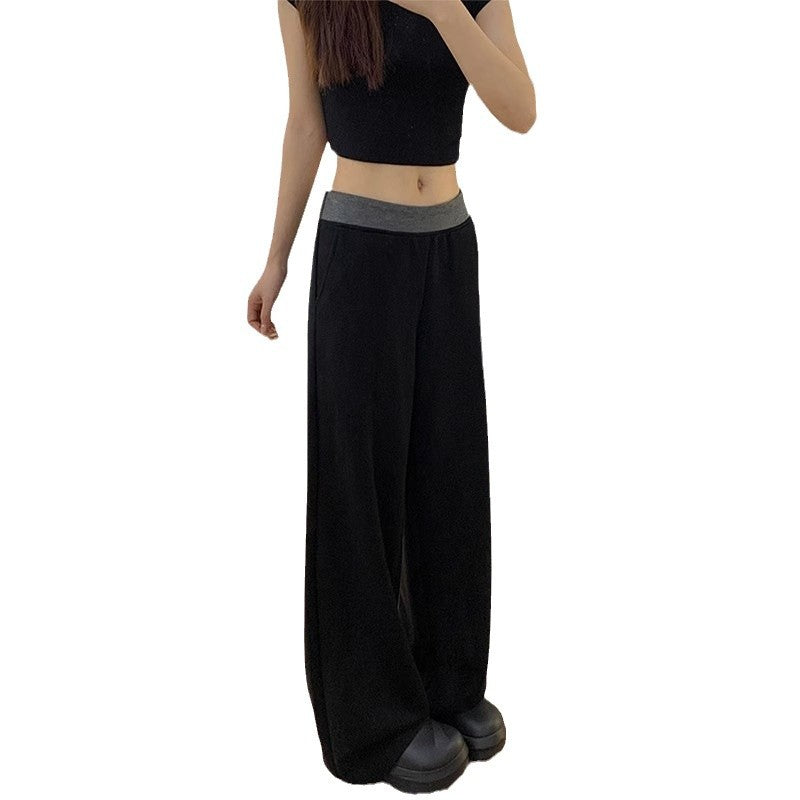 Damen lässige Stoffhose mit weitem Schnitt und elastischem Bund