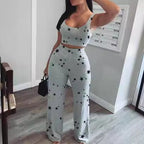 Damen Zweiteiliges Set mit Crop-Top und weiter Hose im Sterne-Design R&B
