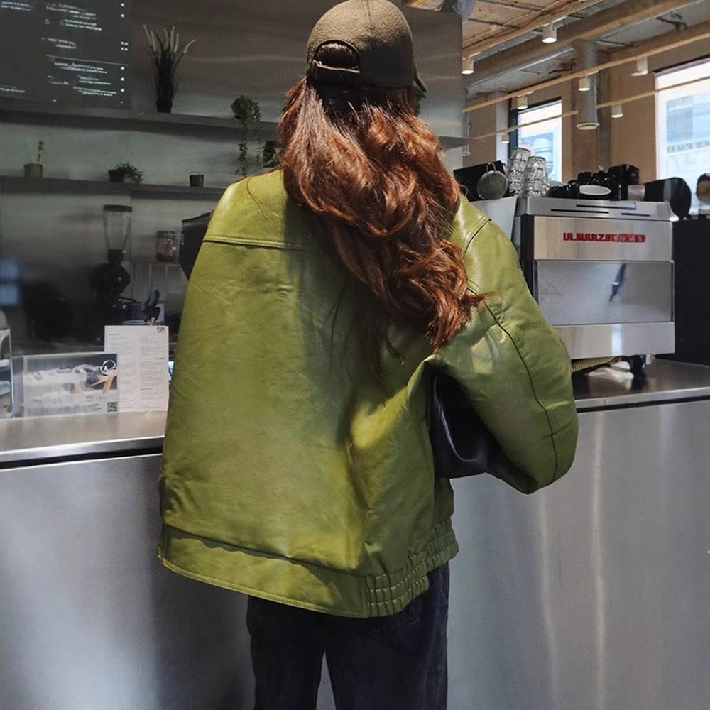 Damen Kunstlederjacke im lässigen Cropped-Stil mit praktischen Taschen R&B