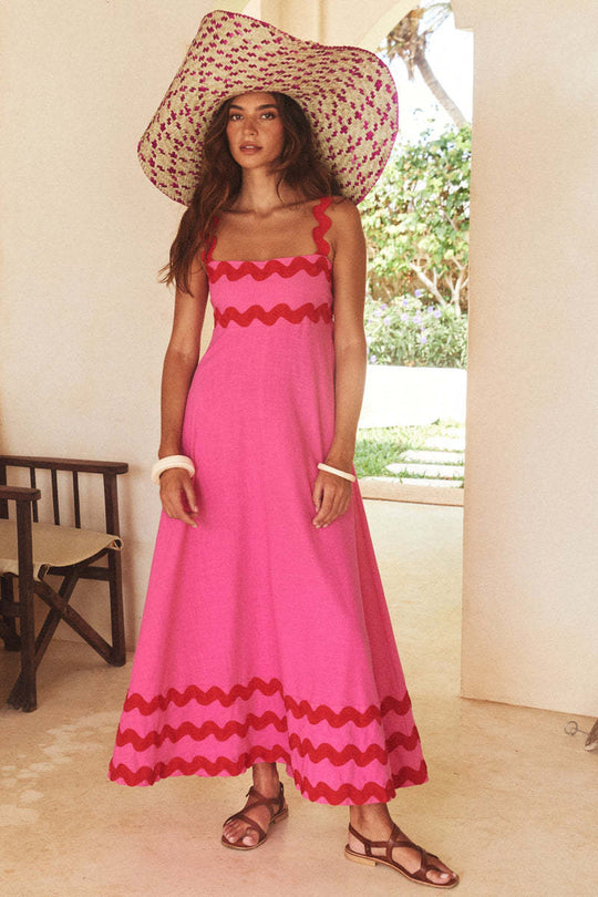 Damen Maxikleid mit elegantem Wellenmuster und fließendem Rock R&B
