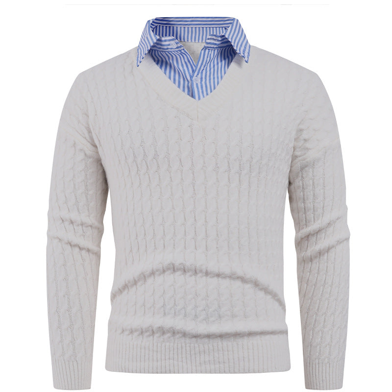 Herren Eleganter Strickpullover mit V-Ausschnitt und feiner Struktur R&B