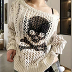 Damen Oversized Strickpullover mit kreativem Lochmuster und Anker-Design R&B