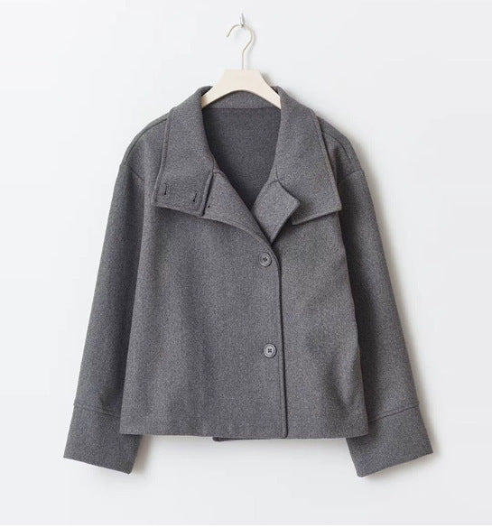 Damen modische Kurzjacke mit großem Kragen und Knopfverschluss R&B