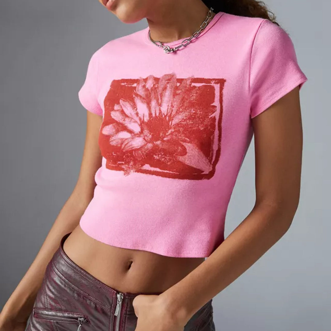 Damen Crop-Top mit floralem Druckdesign R&B