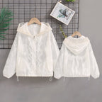 Damen nan transparente bestickte Kapuzenjacke mit Reißverschluss und Tunnelzug R&B