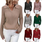 Damen V-Ausschnitt Strickpullover mit Kragen R&B