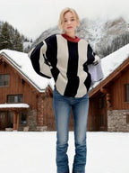Damen Oversized Strickpullover mit strukturiertem Streifenmuster R&B