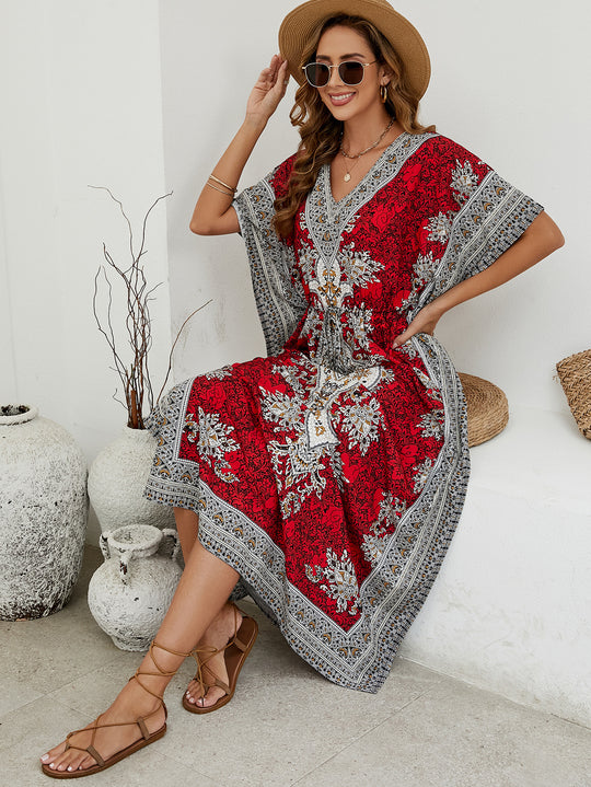 Damen luftiges Sommerkleid im Boho-Stil mit einzigartigem Musterdruck R&B