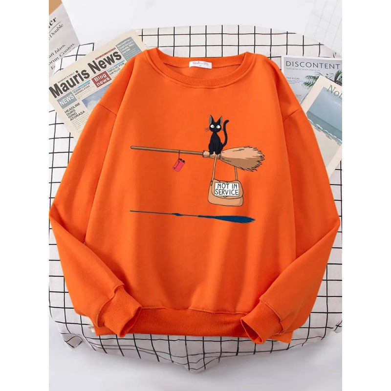 Damen Sweatshirt mit kreativem Katzenmotiv R&B