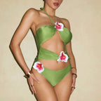 Damen Einteiliger Badeanzug mit floralen Akzenten und verspieltem Cut-Out R&B