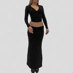 Damen Langarm Maxikleid mit elegantem Reißverschluss-Ausschnitt und figurbetontem Schnitt R&B