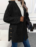 R&B | Strickjacke mit Kapuze Fleece Lockere Passform Knöpfe mittellang