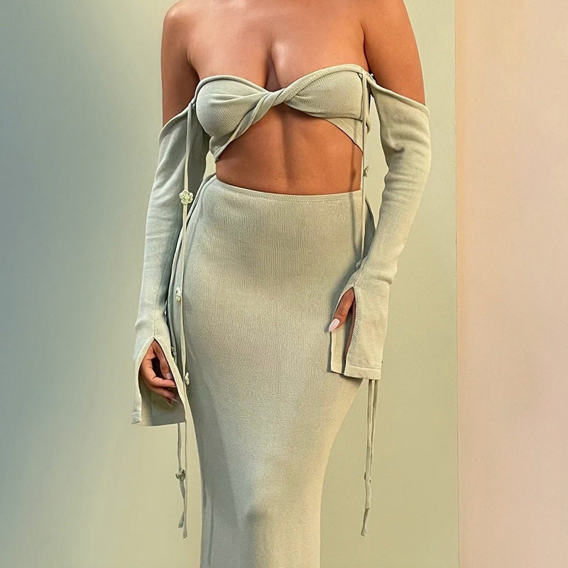 Damen figurbetontes Maxikleid mit innovativen Ärmeln R&B