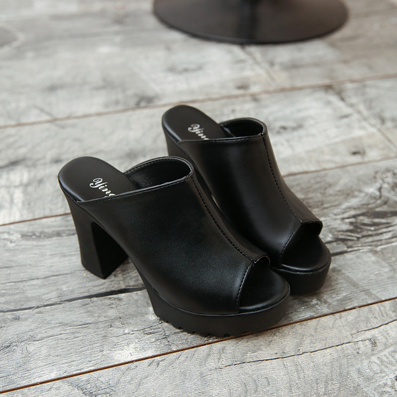 Damen nan Plateau-Mule mit hohem Blockabsatz und offener Zehenpartie R&B