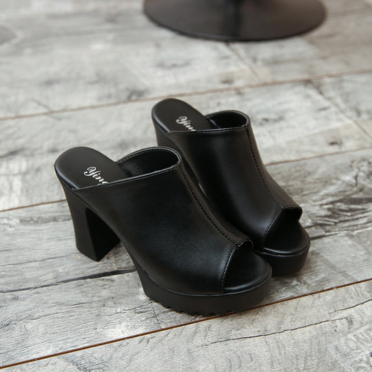Damen nan Plateau-Mule mit hohem Blockabsatz und offener Zehenpartie R&B