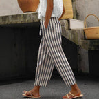 Damen Weite Leinenhose mit handgewtem Muster
