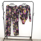 Damen modisches Badeoutfit mit langärmeligen Oberteil und lässigen Pants R&B