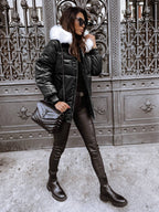 Steppjacke Damen Winter mit abnehmbarem Kunstpelzkragen