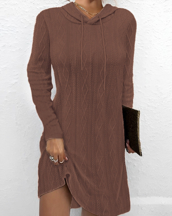 Damen Hoodie-Kleid mit strukturiertem Strickmuster und praktischen Seitentaschen R&B