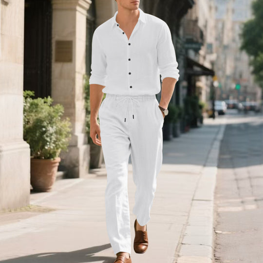 Herren lässige Leinen-Hose mit verstellbarem Kordelzug und modernem Schnitt R&B