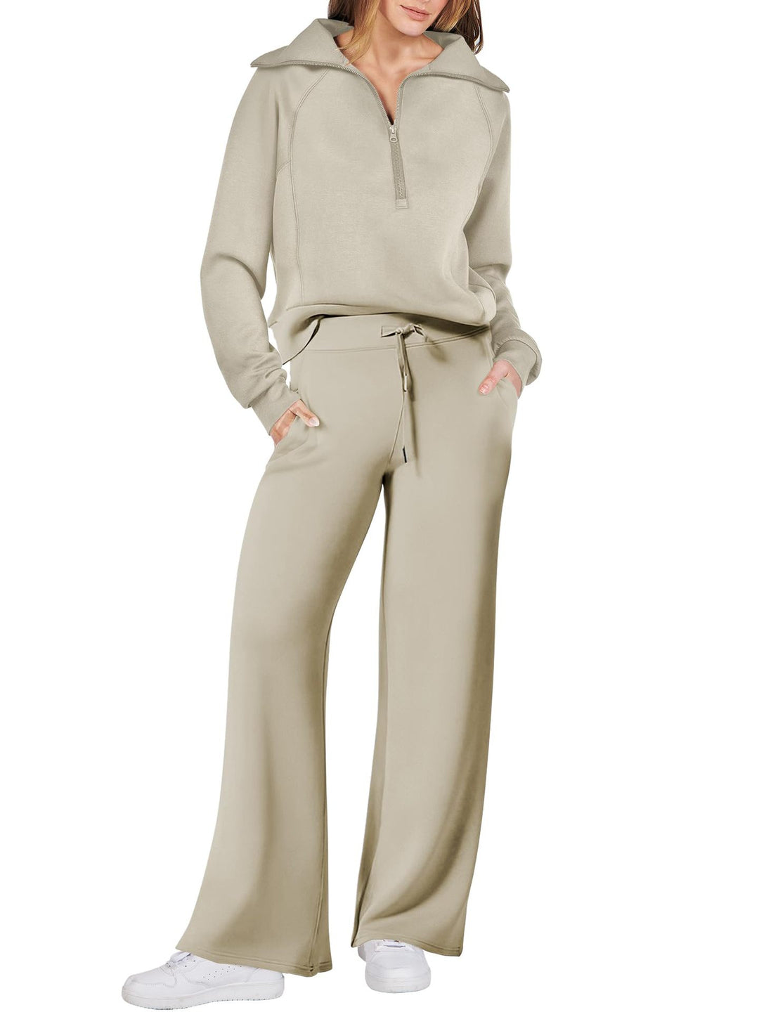Damen Sportlicher Zweiteiler aus weichem Material mit hohem Kragen und weitem Schnitt R&B