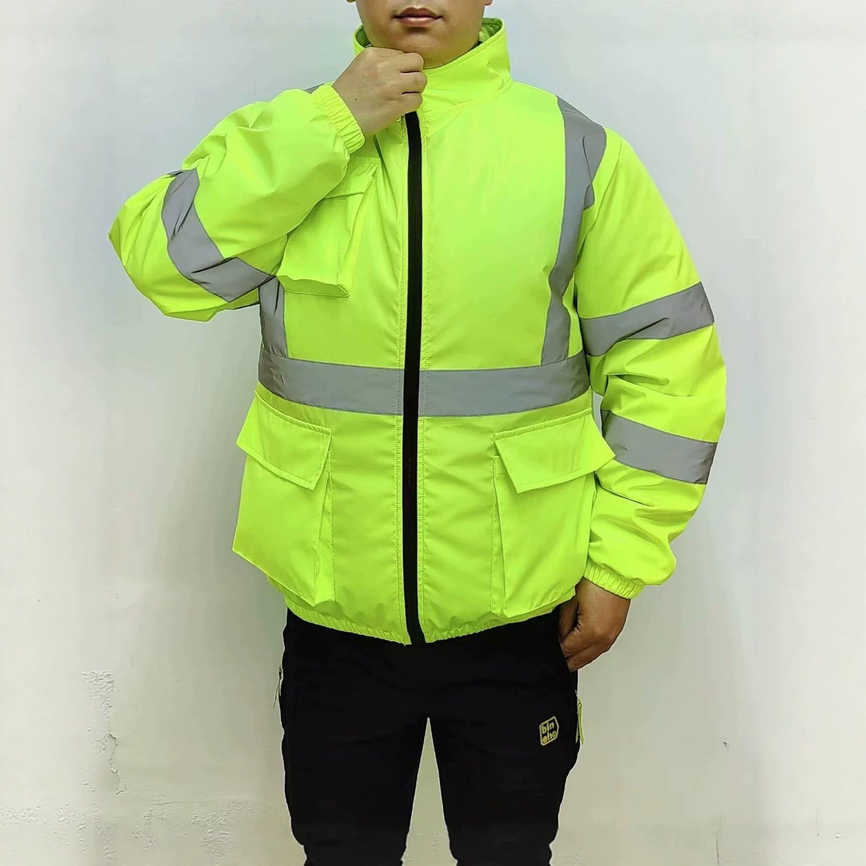 Unisex nan hoch atmungsaktive Warnschutzjacke mit integrierten Lüftern und reflektierenden Kreuzstreifen R&B