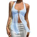 Damen Haltertop mit transparenter Blütenapplikation und raffiniertem Schnitt R&B