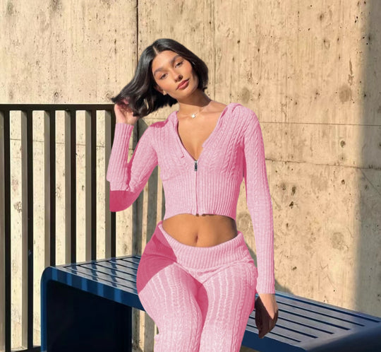 Damen Strickanzug mit Reißverschluss und weitem Bein R&B