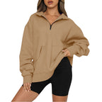Damen Oversized Sweatshirt mit halbem Reißverschluss und Kapuze R&B