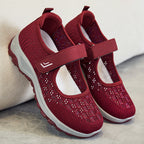 Damen nan atmungsaktiver gestrickter Mary-Jane-Sneaker mit Klettverschluss, stoßdämpfender EVA-Zwischensohle und griffiger Profillaufsohle R&B