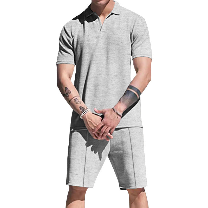Herren lässiges Kurzarm-Polohemd und Shorts-Set aus atmungsaktivem Stoff R&B
