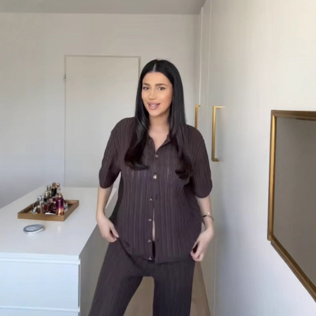 Damen Weite Strickpalazzo-Hose mit Elastischem Bund und Eleganter Struktur R&B