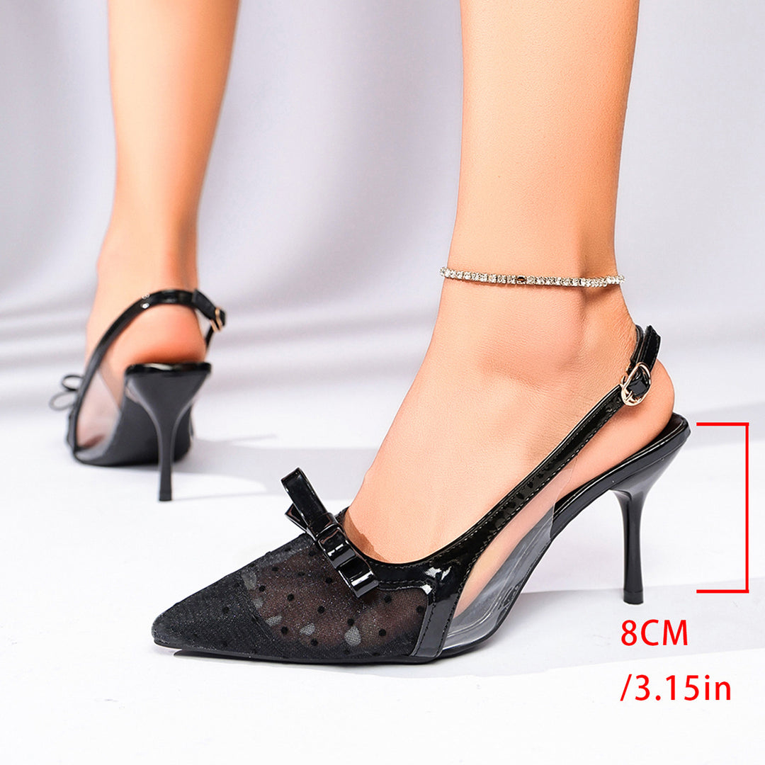 Damen schicke Slingback-Pumps mit transparentem Obermaterial und dekorativem Schleifen-Detail R&B