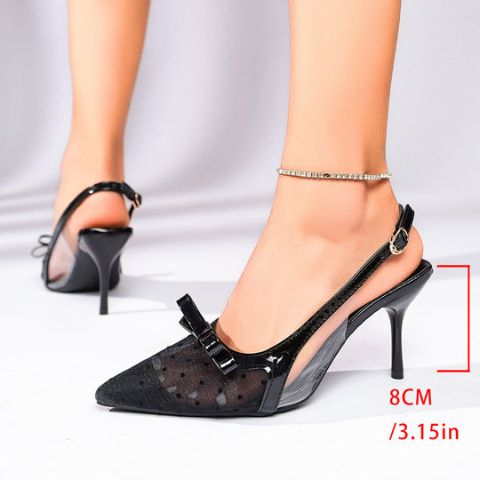 Damen schicke Slingback-Pumps mit transparentem Obermaterial und dekorativem Schleifen-Detail R&B