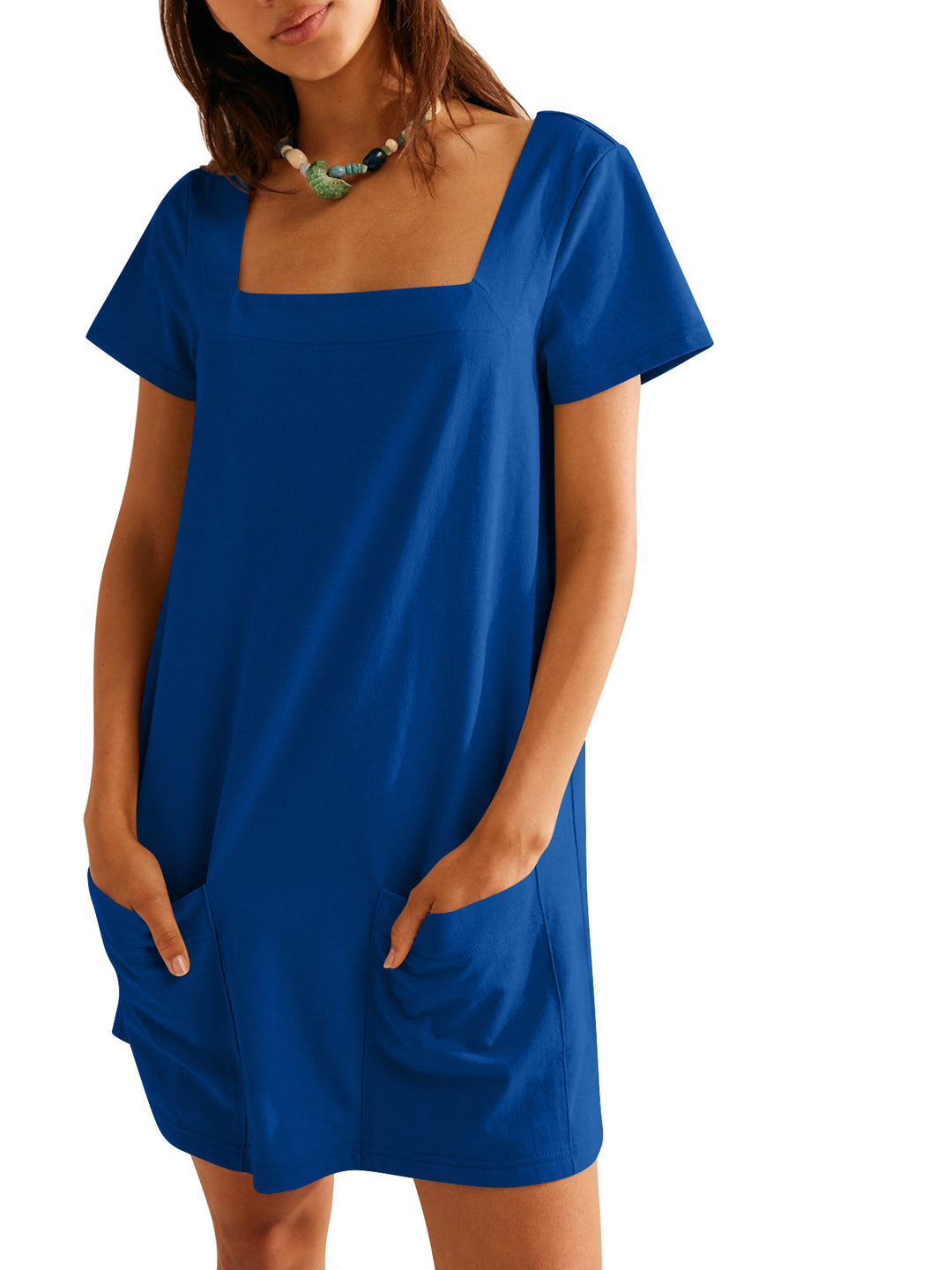 Damen lockeres Sommerkleid mit quadratischem Ausschnitt und praktischen Taschen R&B