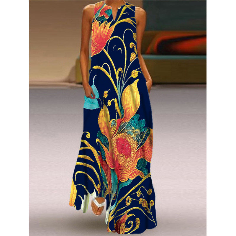 Damen Maxikleid mit elegantem floralem Design und seitlichen Taschen R&B