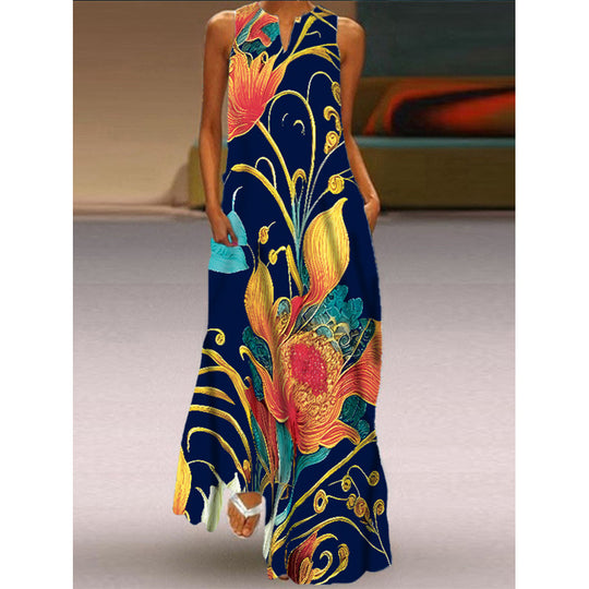 Damen Maxikleid mit elegantem floralem Design und seitlichen Taschen R&B