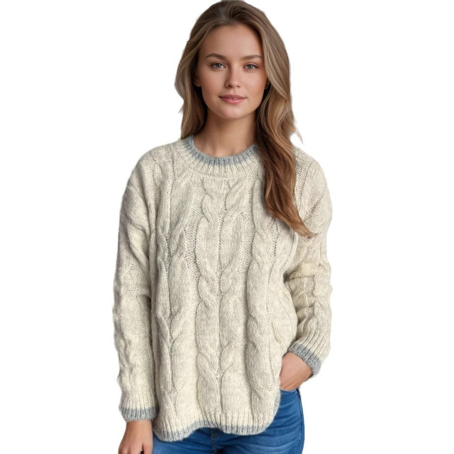 Damen Grobstrickpullover mit modernem Zopfdesign und lässigem Schnitt R&B