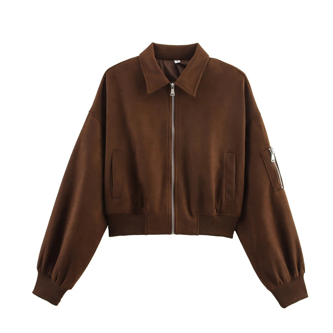 Damen cropped Kunstlederjacke mit praktischen Taschen R&B
