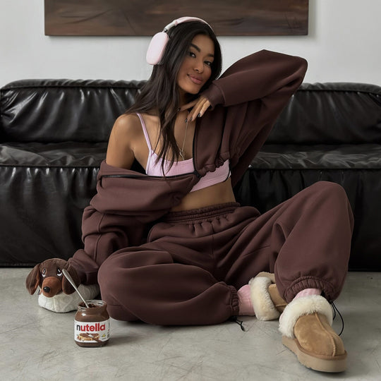 Damen lässiges Cropped-Hoodie und Jogginghose Set R&B