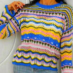 Damen Strickpullover mit buntem Zickzackmuster R&B