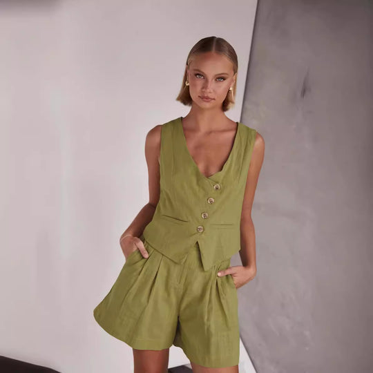 Damen Lässiger Zweiteiler mit Kurzarm-Bluse und Shorts R&B
