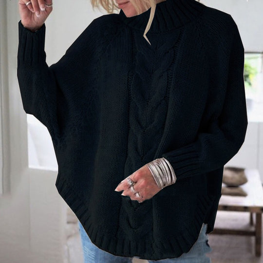 Damen Grobstrickpullover mit Stehkragen und Zopfmuster R&B
