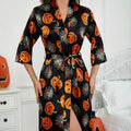 Damen-Halloween-Themen-Satin-Robe mit Gürtel R&B