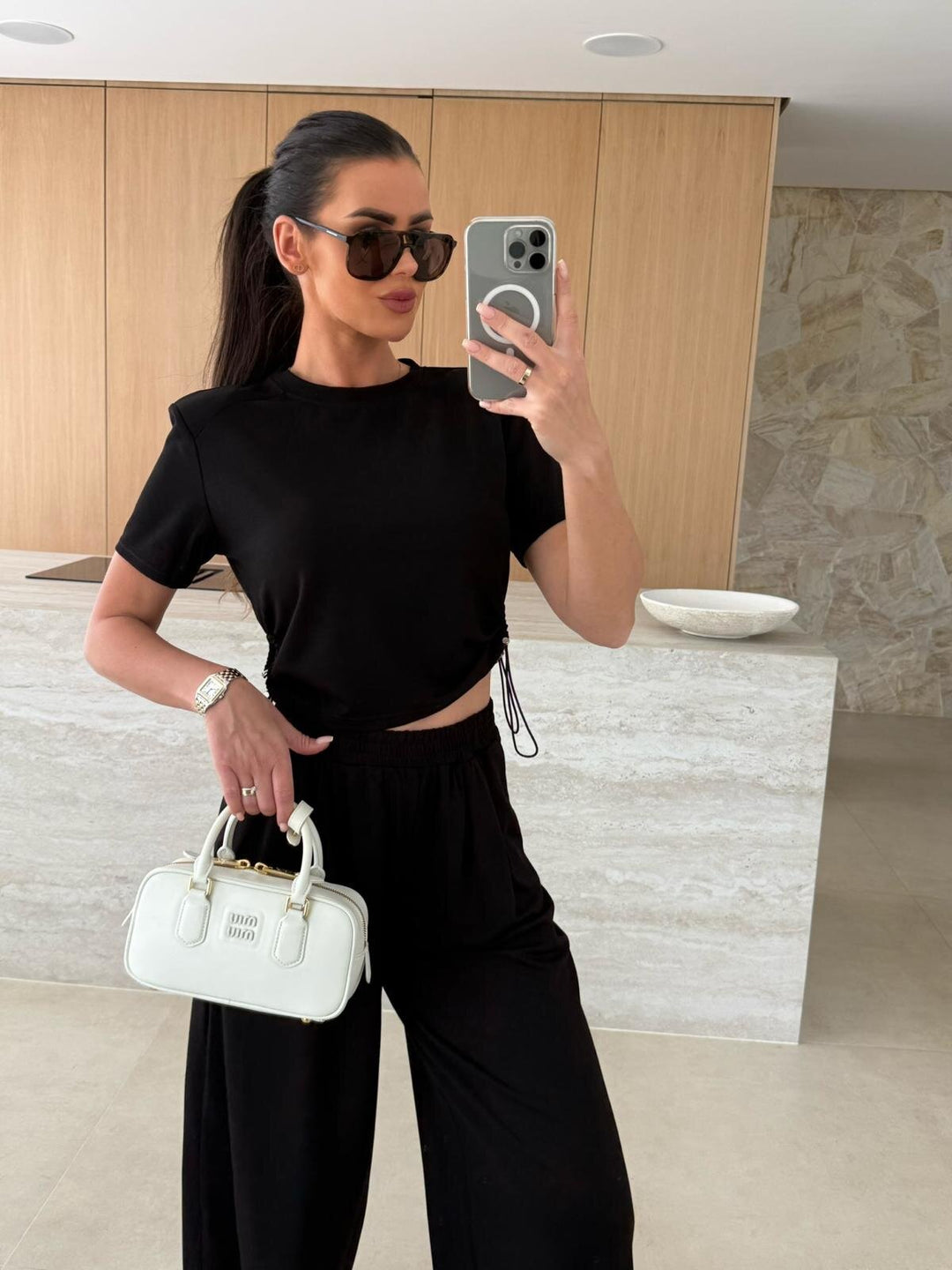 Damen lässiges Set aus Crop-Top und Jogginghose R&B