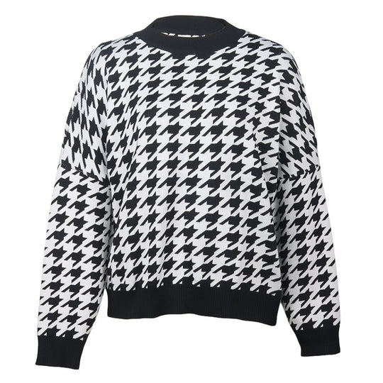 Damen Pullover mit modernem Hahnentrittmuster und lässigem Schnitt R&B