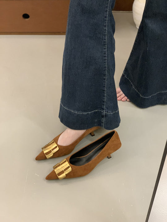 Damen Elegante spitze Pumps mit extravagantem Gold-Detail R&B