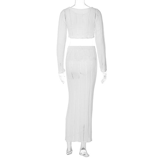 Damen elegantes und luftiges Crop-Top mit passendem Maxirock R&B